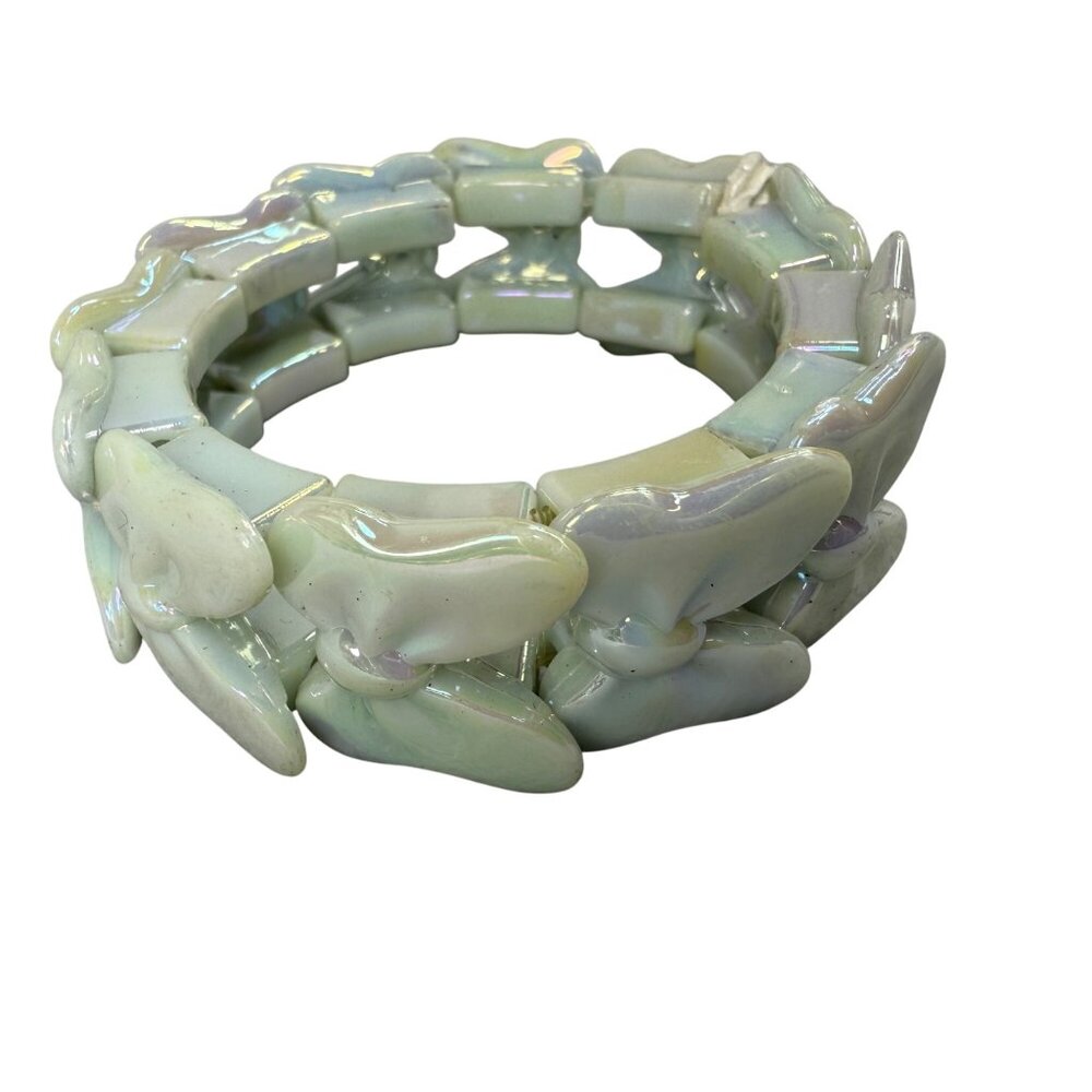 Butterfly Shape Beaded Bracelet Double Hole Beads Iridescent Stretch Adjustable
